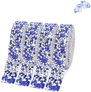 ZMD 4Rolls Self Adhesive AB Crystal Rhinestone Strips, Resin Rhinestones Ribbon Diamond Sticker Glitter Bling Ribbons for Wedding Birthday Christmas Party DIY Crafts Car Decor (Dark Blue)