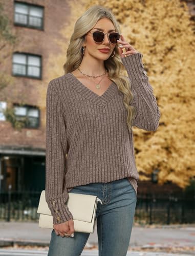 WIHOLL V Neck Long Sleeve Shirts for Women with Bottons Casual Fall Outfits Lightweight Tunic Sweaters Fashion Clothes 2025