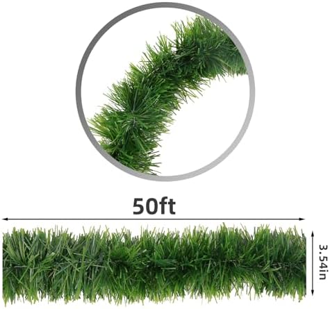 Green Garland Christmas Decorations,50Ft Xams Greenery Tinsel Stems Non-Lit Soft Twist Garland Decor for Tree Stairs Railing Front Door Mantle Fireplace Indoor Outdoor Holiday Home
