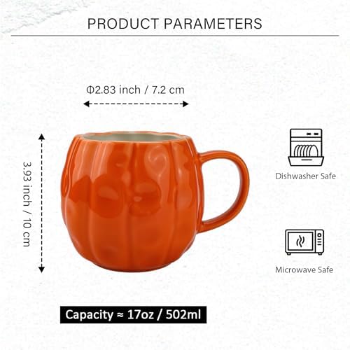 2pcs Pumpkin Mugs - 17 oz Large Fall Coffee Mugs - Ceramic Pumpkin Mugs for Cappuccino Coffee Latte Drinkings - Women Men Thanksgiving Christmas Gift