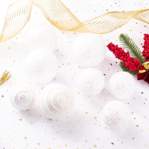 White Christmas Ball Ornaments, Christmas Ball Decorations Shatterproof Plastic Hanging Pearl Balls for Holiday Party(70mm/2.76", 12ct)