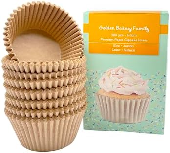 Jumbo Cupcake Liners 300 pcs Natural Muffin Liners No Smell,Food&Grade,Greaseproof Paper Baking Cups, Cupcake Wrappers for Party,Christmas by GoldenBakeryFamily