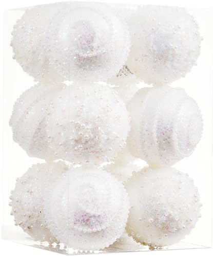 White Christmas Ball Ornaments, Christmas Ball Decorations Shatterproof Plastic Hanging Pearl Balls for Holiday Party(70mm/2.76", 12ct)
