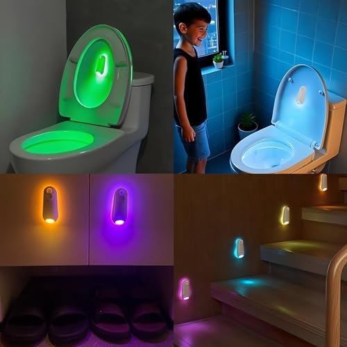 2-Pack Toilet Night Light Motion Sensor Activated, Rechargeable RGB Toilet Bowl Light, Christmas Gifts for Women Men, House Warming Gifts New Home Decor