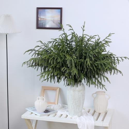 YXZZWL 8 Pcs Christmas Norfolk Pine Branches, 36 Inch Real Touch Artificial Norfolk Pine Branch Faux Cedar Pine Stem Fake Greenery Picks for Vase DIY Garland Wreath Home Garden Decoration