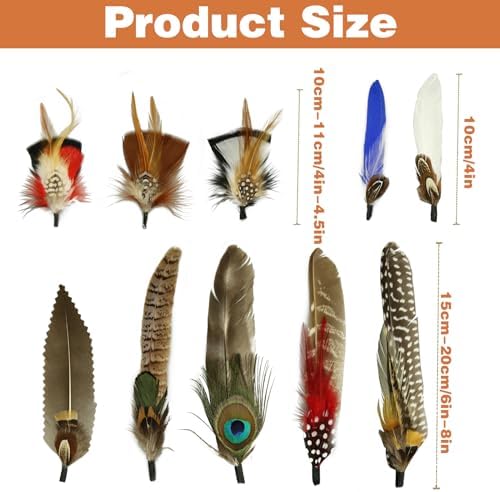 10Pcs Hat Feathers, Natural Feathers Peacock Feathers for Hats, Colorful Feathers Pin Cowboy Hat Feather for Western Cowboy Hats Christmas Party Hats, Feathers Accessories DIY Decorations (10 Style)