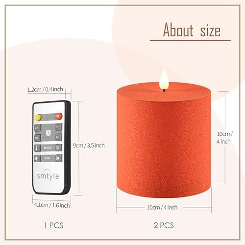 smtyle 4"X4" Orange Battery Operated Flickering Frosted Flameless LED Pillar Candles Set of 2 for Halloween Fall Decor Home Ambience