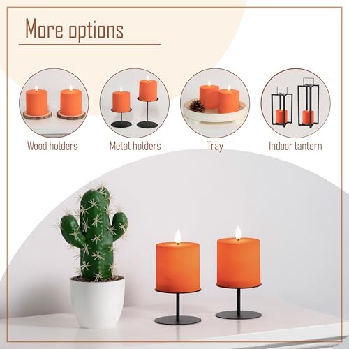 smtyle 4"X4" Orange Battery Operated Flickering Frosted Flameless LED Pillar Candles Set of 2 for Halloween Fall Decor Home Ambience