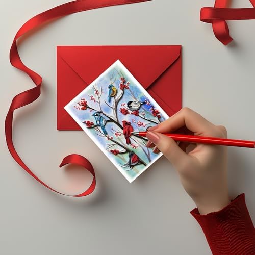 Winter Cardinal and Christmas Card, Quilling Art, Birds and Season Themed, Watercolor Classy Cards for Mom, Women, Wife, Daughter (Birds - Winter Garden)