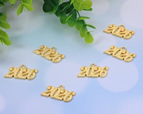 Shapenty Metal Year Signet 2026 DIY Pendant Charms for Graduation Tassels Bracelet Necklace Earrings Keychain Zipper Pulls Cellphone Craft Jewelry Making Christmas Party Decoration, 6PCS