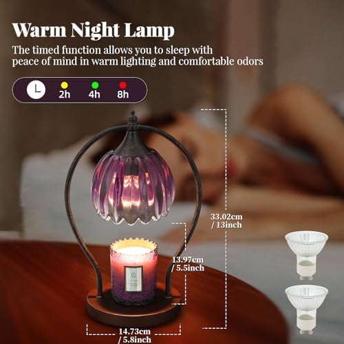 Candle Warmer Lamp, Dimmable Candle Warmer with Timer, Vintage Candles Wax Warmers for Jar Candles Birthday Gifts for Women, Christmas Gifts for Mom, Home Decor for Bedroom Living Room, Purple Black