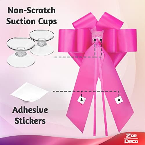 Zoe Deco - Big Car Bow - Pink, 23 Inch - Giant Car Bow w/ 2 Gold Accessory Bows for Birthday, Christmas, Wedding Reception, Surprise Party - Large Gift Wrapping for Huge Present