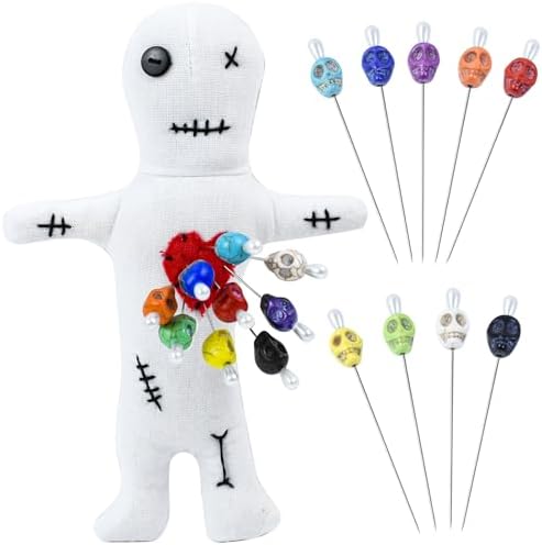 10Pcs Voodoo Doll Kit, Real Voodoo Dolls with 9 Skull Pins Creepy Ghost Doll Revenge Spells Voodoo Doll Relieve Stress Horror Doll for Halloween Christmas Birthday Gi-ft Ornament Decoration (White)