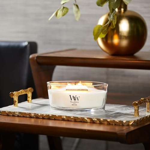 Yankee Candle WoodWick Ellipse Scented Candle White Teak 16oz | Up to 50 Hours Burn Time Christmas | Holiday