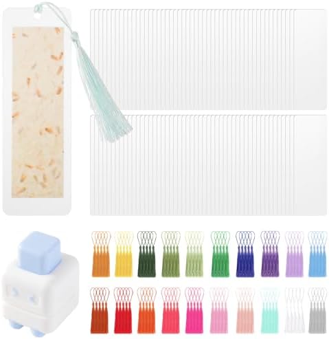 201Pcs DIY Bookmark Making Kit, 12 Mil Bookmark Laminating Pouches, 1.96 x 5.9in Hot Laminator Sleeves with Tassels and Puncher, Christmas Gifts for Book Lovers(Without Laminating Machines)