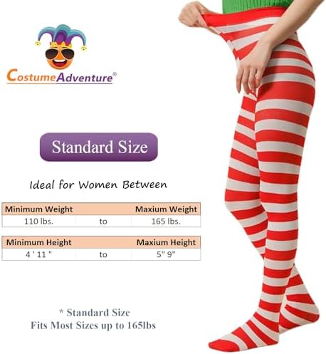 Red and White Striped Tights Candy Cane Elf Tights Christmas Pantyhose Stockings White and Red Striped Pantyhose for Women - Standard Size