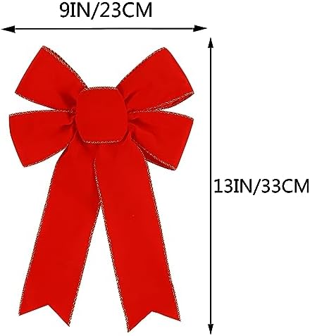 10 Pack Red Bows Christmas Tree Decorations,9”x13”Large Velvet Ornament Bow with Glitter Gold Edge for Xmas Home Wreath Fence Stairs Railing Fireplace Indoor Outdoor Front Door Decor