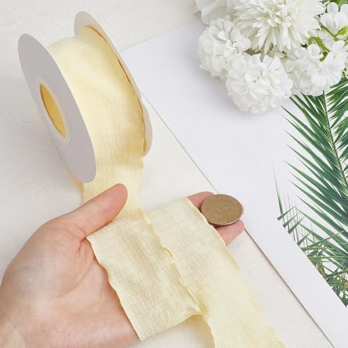 10 Yards 1.5 Inch Yellow Ruffle Fabric Trim Double Ruffled Edge Ribbon Chiffon Polyester Silk Grosgrain Ribbons with Spool for Gift Wrapping Wedding Invitations Bouquet Christmas Party Decor