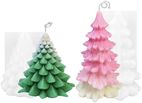 ZAKVOOR 2 Pcs 3D Christmas Tree Shape Resin Casting Silicone Mold for DIY Xmas Decoration Aromatherapy Candles Wax Plaster Polymer Clay