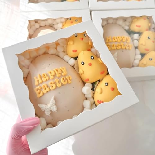 15pcs 8x8x2 Inch White Bakery Boxes Pie Boxes Cookie Box with window Chocolate Covered Strawberries Box for Christmas Valentine's Mother's Day