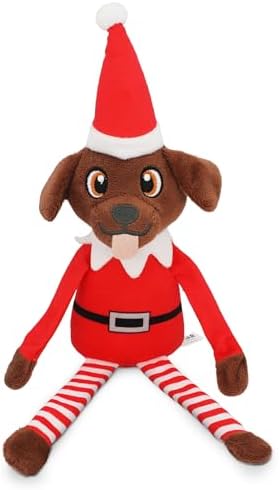Pooch on a Perch - Christmas Elf Dog Toy, Cute Plush Dog Present with Crinkle & Squeak, Elf Pet Holiday Toy & Puppy Stocking Stuffer