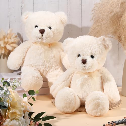 HyDren 2 Pack Plush Bear Stuffed Animals 18 Inch Cuddly Stuffed Bear Plushies with Bow for Birthday Gifts Baby Shower Party Favor Decors Operation Christmas Bulk(White)