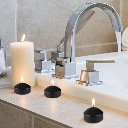 12 Black Floating Candles + 2 Tall Black Pillar Candles (2 Inch) – Unscented, Smokeless, Dripless, Long-Lasting for Wedding Centerpieces, Pool Party Decor, Halloween & Holiday Events