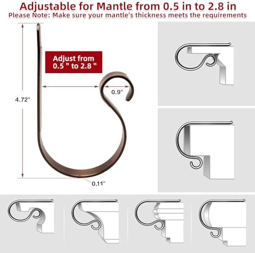 Christmas Stocking Holders for Mantle Set 4,Lightweight Stocking Holder No-Slip Stocking Hangers for Mantel Fireplace,Adjustable Mantel Stocking Hooks