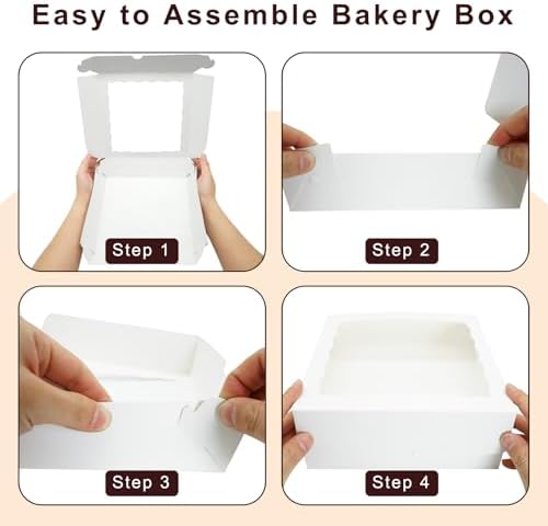 15pcs 8x8x2 Inch White Bakery Boxes Pie Boxes Cookie Box with window Chocolate Covered Strawberries Box for Christmas Valentine's Mother's Day