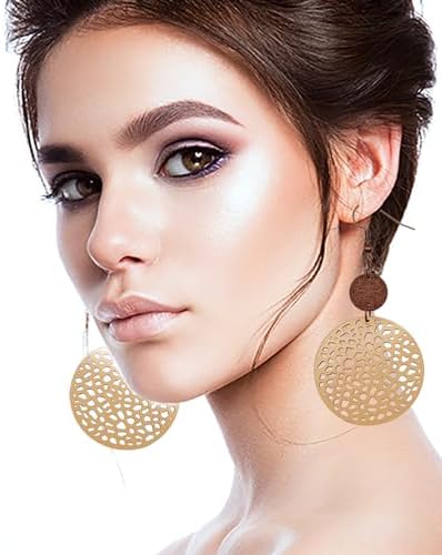 12 Pairs Boho Vintage Geometric Round Earrings Wooden Leather Ethnic Style Vintage Sunflower Earrings Christmas for Women