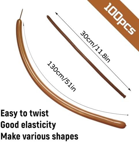 100Pcs 260 Balloons Brown Long Balloons for Balloon Garland Thickening Skinny Latex Twisting Balloon, Brown long balloons for tying Animals Modeling Christmas Birthday Party Decorations. (Cocoa)