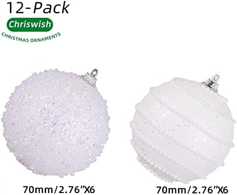 White Christmas Ball Ornaments, Christmas Ball Decorations Shatterproof Plastic Hanging Pearl Balls for Holiday Party(70mm/2.76", 12ct)