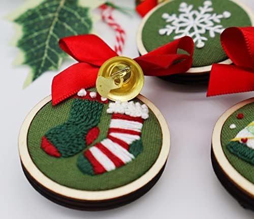 Highkick Christmas Embroidery Kits for Beginners, 6 Mini Craft Gift Kit, Santa, Snowflake, Christmas Tree