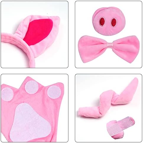 Pink Pig Costume Tutu Set Pig Ears Headband and Tail Nose Bow Tie Paws Tutu Skirt Animal Fancy Cosplay Accessories for Halloween Christmas Carnival Party