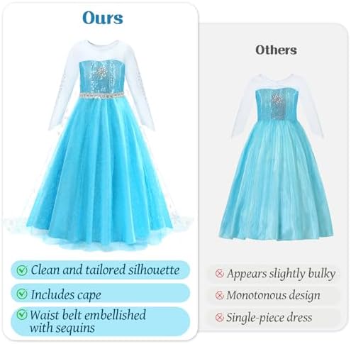 BOMLY Girls Princess Dress Up Costume Outfit with Accessories for Kids Halloween Christmas Birthday Party Cosplay