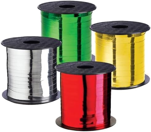 Xmas Ribbon - Christmas Ribbon Set of 4 Rolls Silver Red Green Gold Curling Ribbons Thin for Holiday Wrapping & Decoration