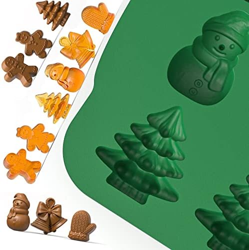 (2 Pack) Christmas Candy Molds, 60 Cavity Christmas Gummy Molds, Santa Clause Snowman Gingerbread Man Tree Shape Christmas Silicone Molds for Mini Chocolate Biscuit Jelly Baking