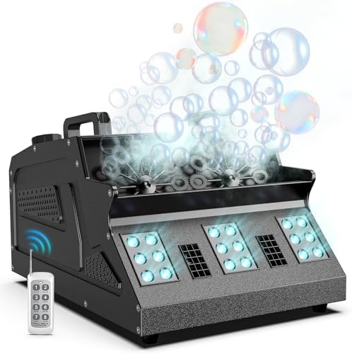 2000W Fog Machine, 3 in 1 Fog Bubble Machine with 2 Bubble Fans, 18 RGB LED Lights Smoke Bubble ALL IN ONE Fog Machine, Bubble Machine for Halloween Christmas Party Wedding Birthday