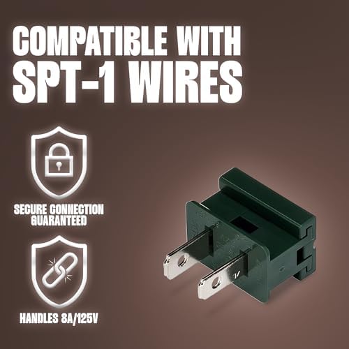 HLO Lighting Male Green Slip Plug for SPT-1 Zip Cord | Vampire Plug for Christmas Lights | 5 Pack