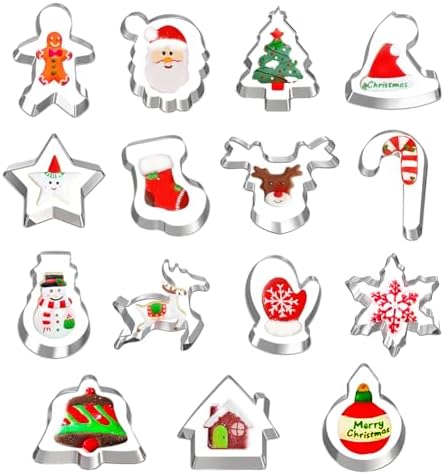 15 Pcs Christmas Cookie Cutters, Holiday Cookie Cutters Including Snowman, Gingerbread, Christmas Tree, Snowflake Gingerbread Shapes and More for Holiday Party Food Decorations and Baking