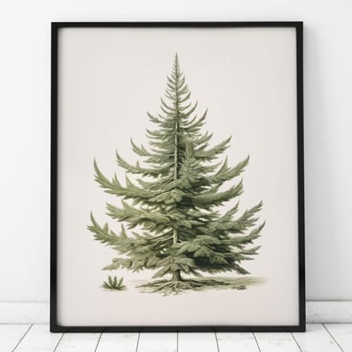 ZEARPT Vintage Christmas Wall Art, Cozy Country Farmhouse Art Print, Santa Claus Winter Forest Pine Print Christmas Decor Cottage Holiday Decor Living Room(Christmas Tree-Print Unframed, 8x10 inches)