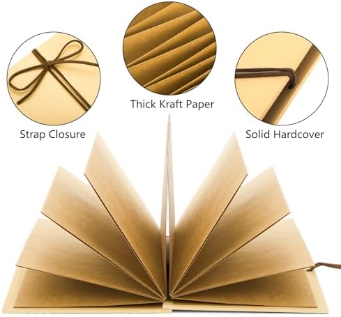 Hacaroa 4 Pack 6 x 8 Inches Accordion Scrapbook Brown Pages, Hardcover Kraft Paper Photo Albums, Stretchable Folding DIY Handmade Adventure Book Gift for Anniversary, Graduation, Christmas