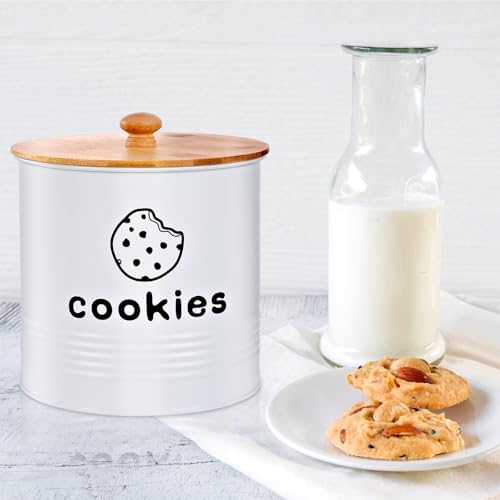 White Cookie Jars with Lids Airtight, 1.5 Gallons Cookie Tins, Large Cookie Jar for Kitchen Counter Decorative for Farmhouse, Christmas, and Gift Giving Cookie Storage Containers