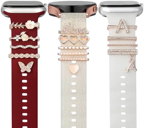 christmas watch charms with 12pcs Decorative ring Loops 3pcs watch stud,metal Diamond Sliding Strap Accessories Compatible with Apple watch Silicone bands iwatch Series Rhinstone ornament
