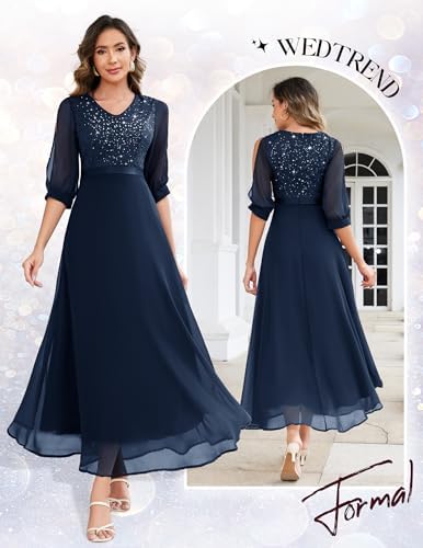 Wedtrend Women's Sequin Dresses Sparkly Glitter Dress Split Sleeves Formal Dresses Maxi Evening Dress