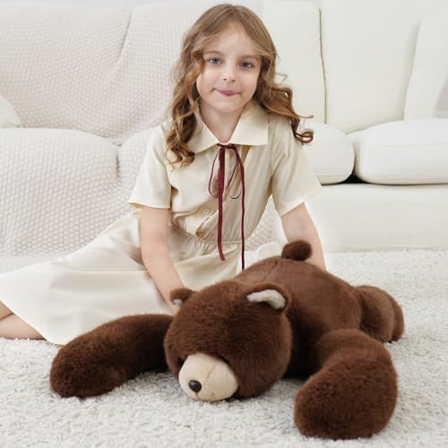 Weighted Bear Stuffed Animal Brown Bear Plush Toy 24 Inch 4 Pound Soft Fur Long Arms Hugging Toy Cozy Gift for Kids Adults Christmas and Birthdays