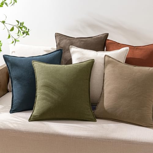 Woaboy 26x26 Inch Set of 2 Euro Sham Decorative Linen Solid Throw Pillow Covers Boho Accent Farmhouse Pillowcases Modern Netural Christmas Home Decor for Bed Couch Sofa Living Room,Olive Green