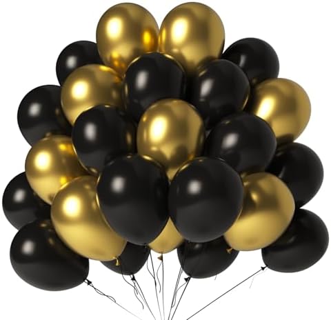 Black and Gold Balloons 100 Pack 12 Inch Metallic Chrome Black Gold Latex Helium Balloons for Birthday Wedding Christmas New Year Party Decorations