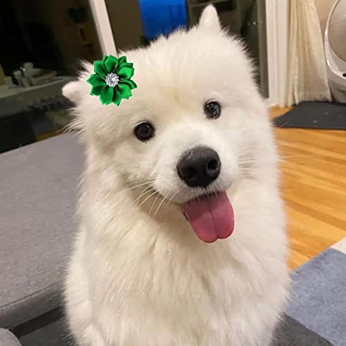 40Pcs Puppy Yorkie Dog Hair Bows Flower with Rubber Band,Pet Small Dog Girl Flower Christmas Hair Topknot Bowknot Hair Accessories Pet Grooming for Party Christmas Birthday