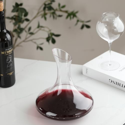 Wine Decanter, 1100ml /37.2oz Red Wine Decanter, Hand Blown Lead-Free Crystal Wine Carafe, Small Decanter for White and Red Wine, Elegant Design Easy Pour, Wine Gifts for Christmas